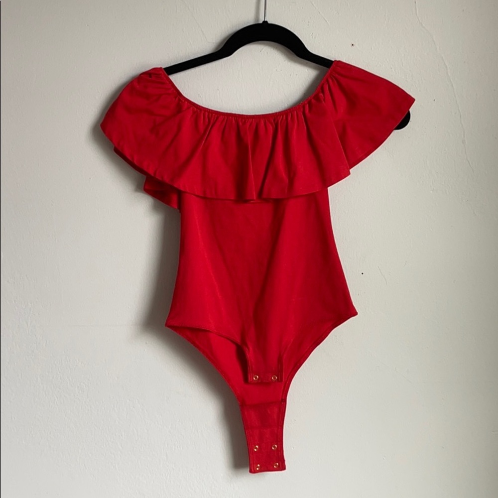 J.Crew Red Ruffle Bodysuit